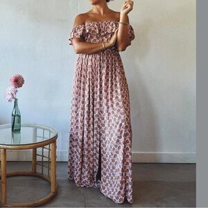 Floral Ruffle Maxi Dress in Brown